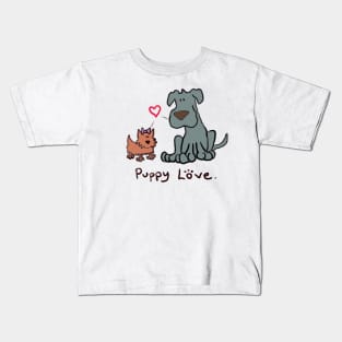 Puppy Love Valentine Great Dane & Yorkie Kids T-Shirt